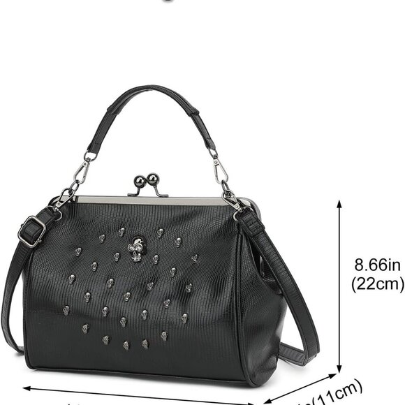 Women Vintage Faux Leather Skull Crossbody clutch Evening Purse - Picture 2 of 7